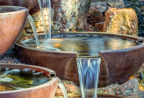 beautiful water feature in garden